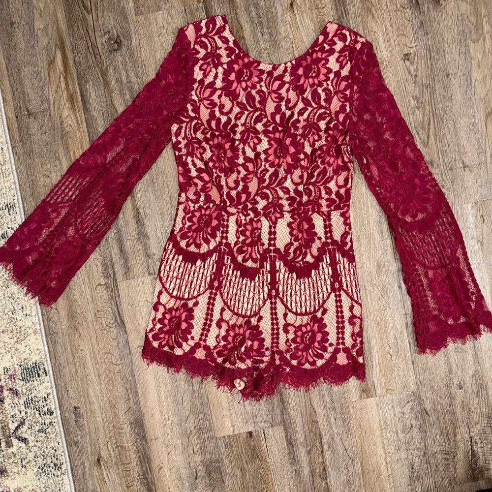 Southern Fried Chics Red Lace Romper